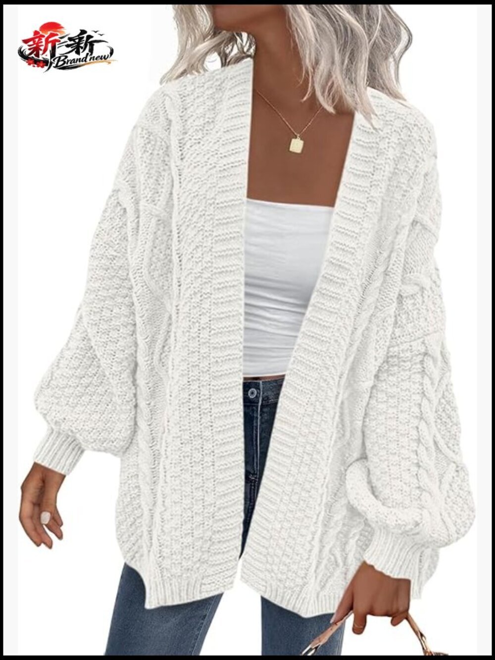 Cable Knit Open Front Lantern Sleeve Chunky Cardigan Coats